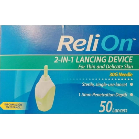 ReliOn - New Product (Needle & Lancets ) For Thin and Delicate Skin – 30 Gauge Needle – Sterile, single–use lancet. 1.5mm Penetration Depth. Includes 50 Lancets.,.., By Reli