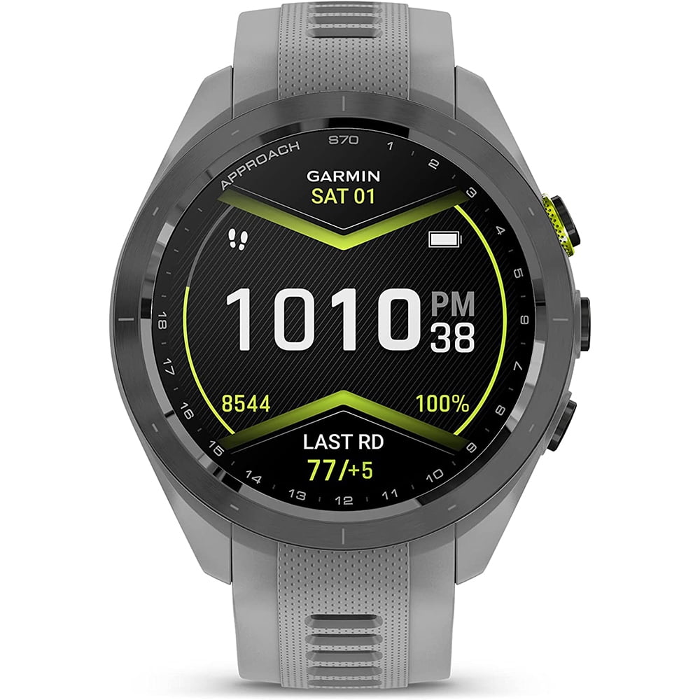 Garmin 010-02746-01 Approach S70 42 mm Premium GPS Golf Watch, Powder Grey Band Bundle with Deco Essentials Charging Dock, 3x Silicone Dust Cover and USB Type C Charging and Sync Cable