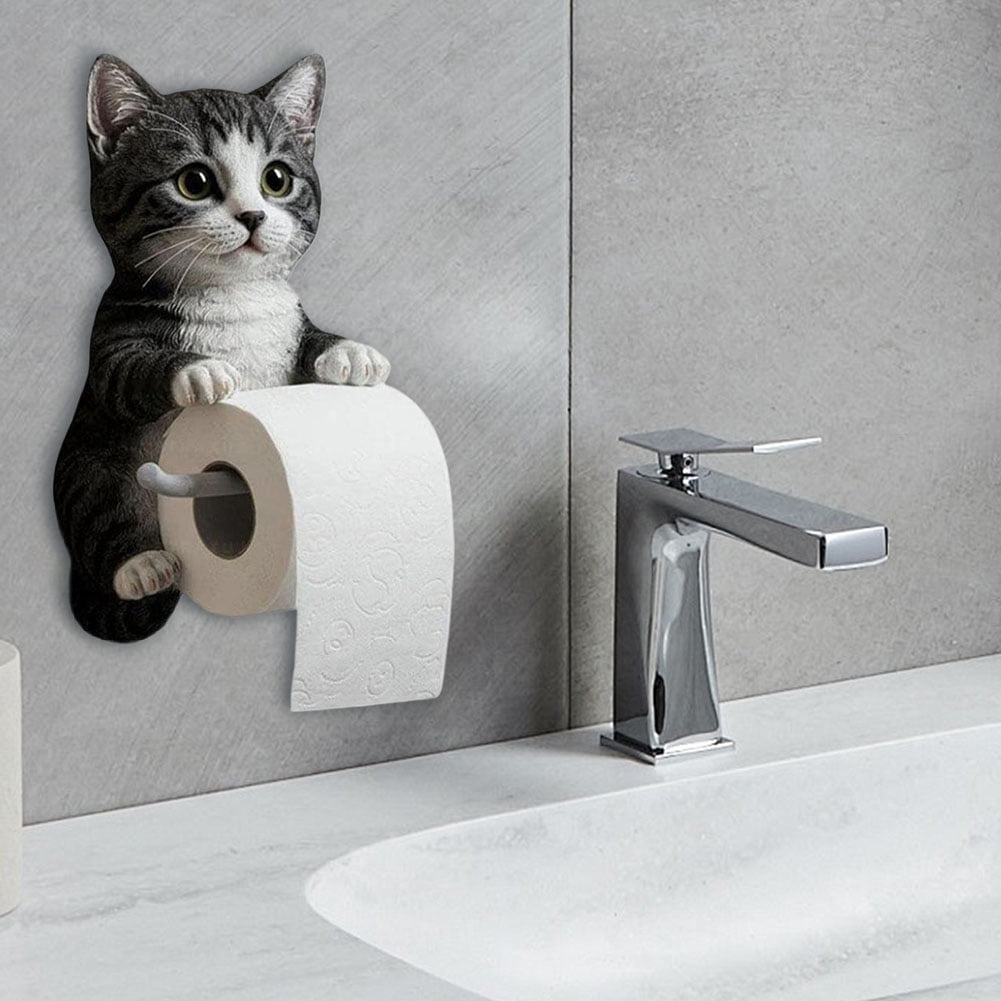 CARRFA Funny 3D Cat Toilet Roll Holder, Creative Cat Sculpture Paper Holder, Decorative Towel & Tissue Wall Mount for Bathroom Kitchen Decor Gifts for Cat Lovers