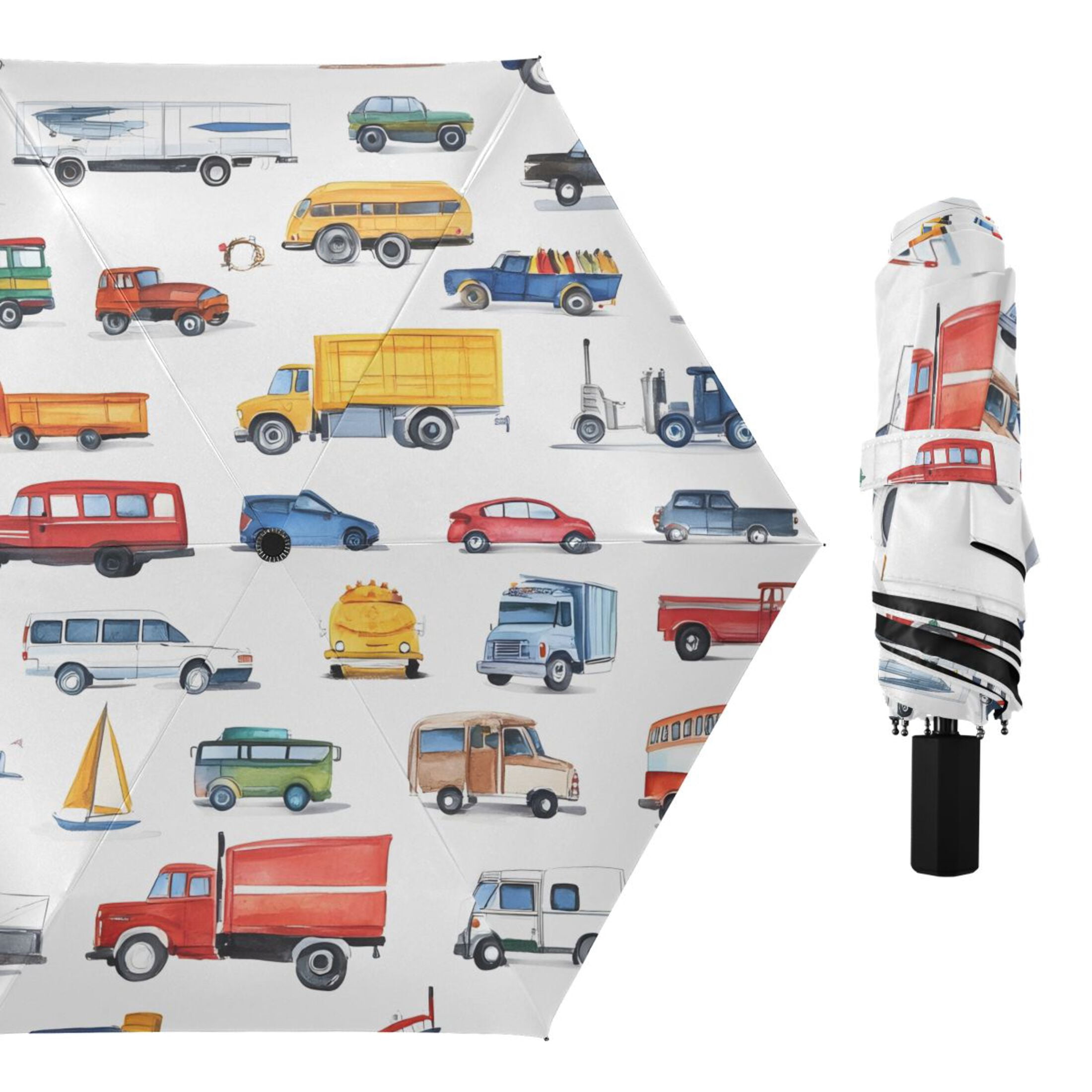 ALAZA Cartoon Car Vehicle UPF 50+ Compact Folding Umbrella for Rain Travel Umbrella Packable