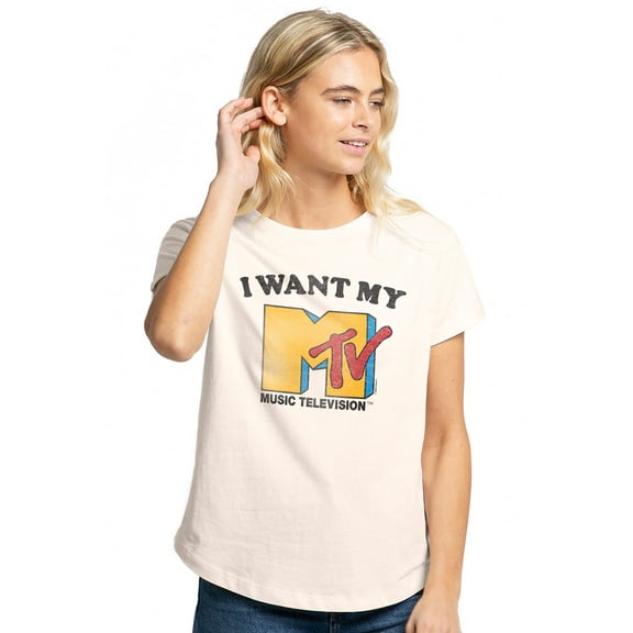 MTV I Want My MTV 2 Women's Graphic T-Shirt Rolled Sleeve Tee