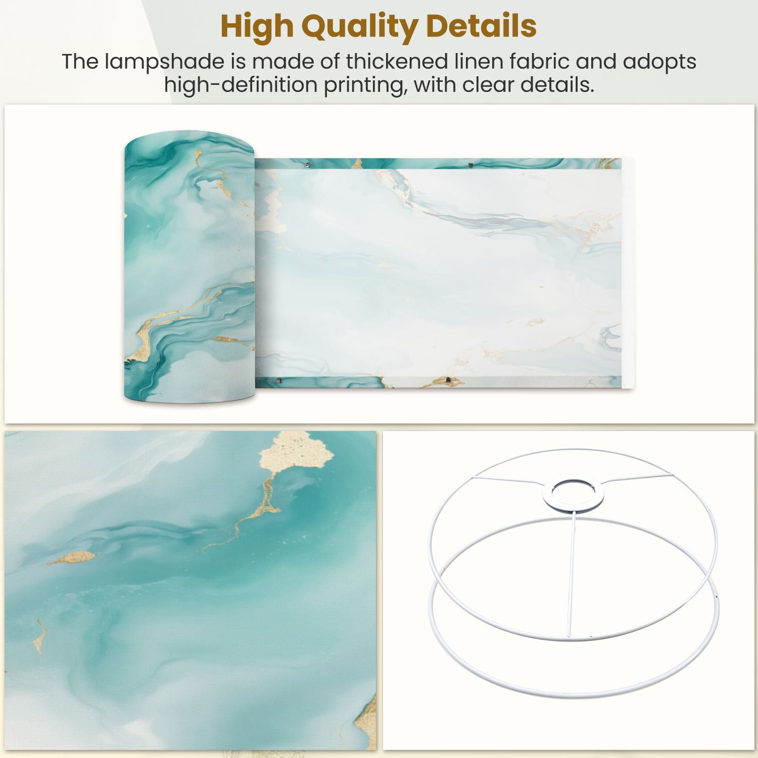 Lampshades 2 Pack Gold Alcohol Ink Marble Blue Oriental Green Marble 13"x13"x10" Light Shade for Table Lamps Floor Lamps Drum Lamp Shades Lampshade Replacement Easy Assembly