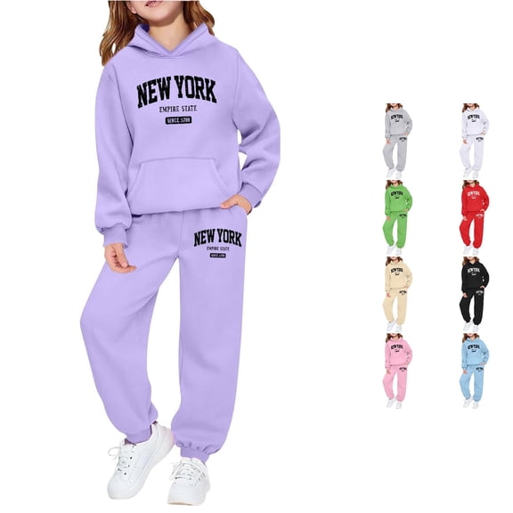 Afdoent Girls Sweatsuit Sets Letter Print Long Sleeve Hoodie And Sweatpants Outfits Set For Casual And Outdoor Activities 9-10 Years