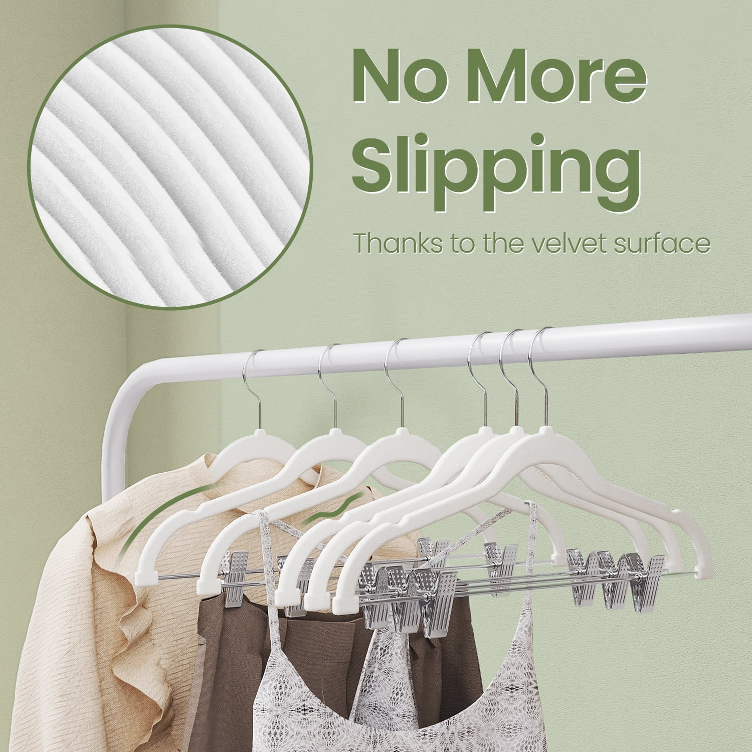 20 - Pack White Velvet Pants Hangers, 16.7 - Inch Long with Adjustable Clips. Heavy - Duty and Non - Slip, Ideal for Space - Saving Storage