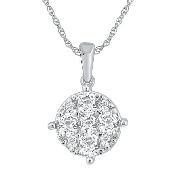 1/2 Carat Diamond Solitaire Pendant in 14K White Gold (Silver Chain Included) (SI1-SI2 Clarity)