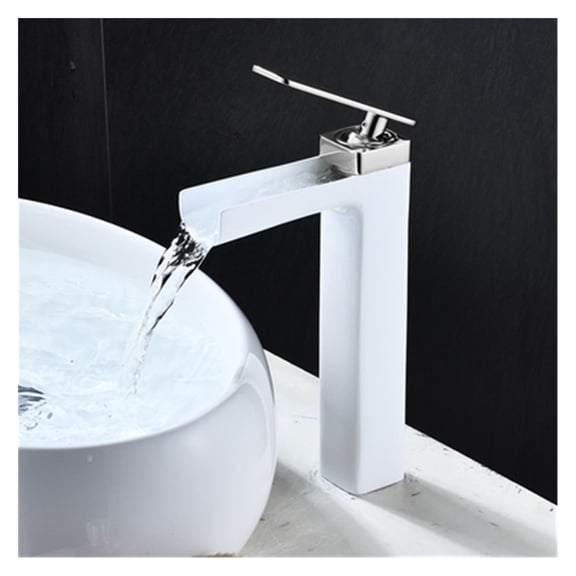 Robinet de Lavabo Noir et Or Robinet de Salle de Bain Mitigeur Robinet de Lavabo Blanc et Or Robinet Cascade Eau Chaude Froide, Facile à Installer