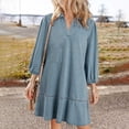 thumbnail image 6 of SwiftWear Women's Denim Babydoll Dress Loose Fit Casual V-Neck 3/4 Puff Sleeve Summer Jean Dress with Chest Pocket, Dress, Haze blue, 6 of 9