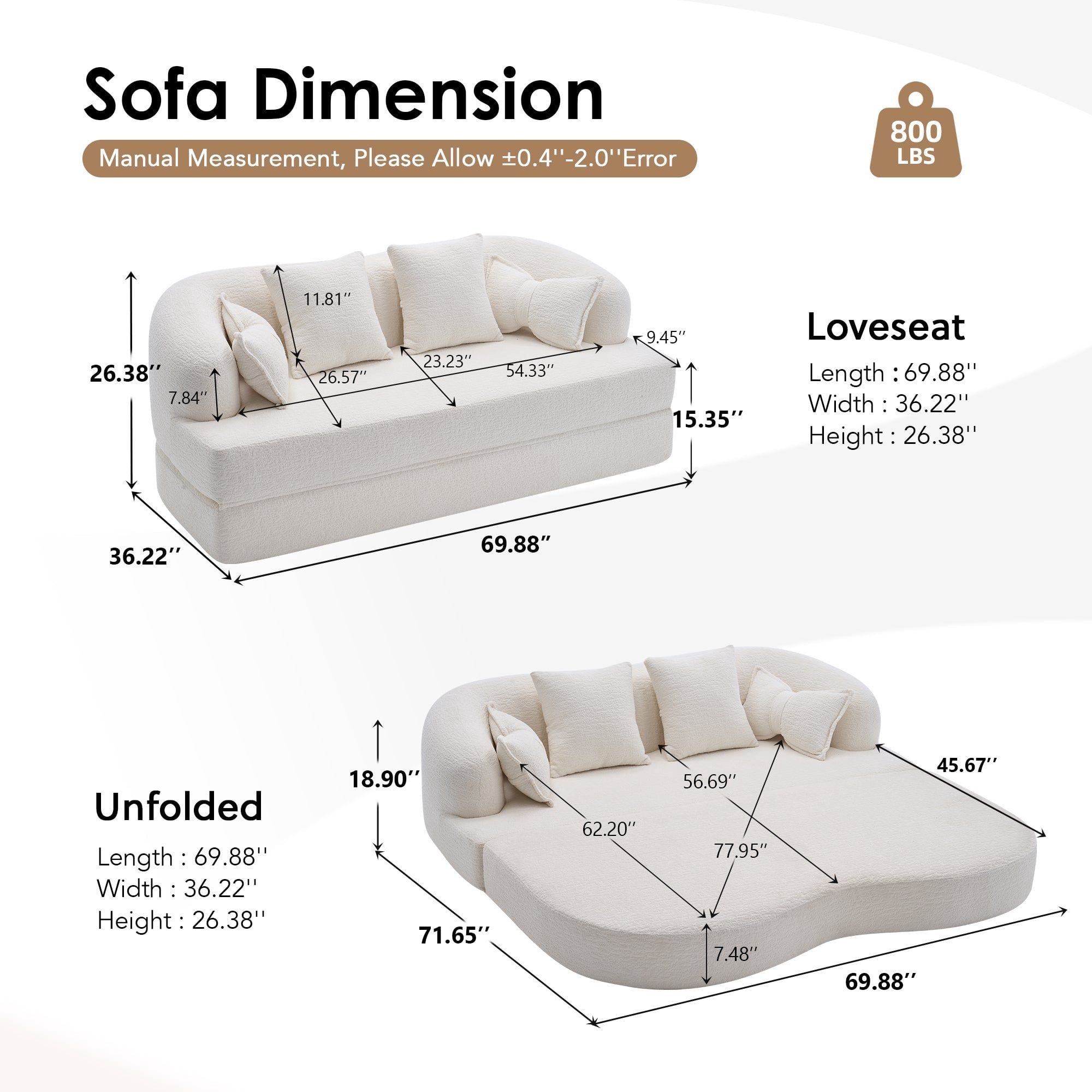 Sailvan 2-in-1 Foldable Sofa Bed 70 Inch Boneless Convertible Sleeper Sofabed with 4 Pillows