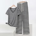 thumbnail image 2 of Fsgntruao Plus Size Pajama Set for Women Striped Short Sleeve Tops with Wide-Leg Long Pant Casual Nightwear Sleepwear, 2 of 6