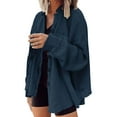 thumbnail image 2 of VJGBEGW Womens Waffle Knit Shacket Oversized Button Down Shirt Jacket Lightweight Spring Outfits Clothes Dark Blue M, 2 of 6