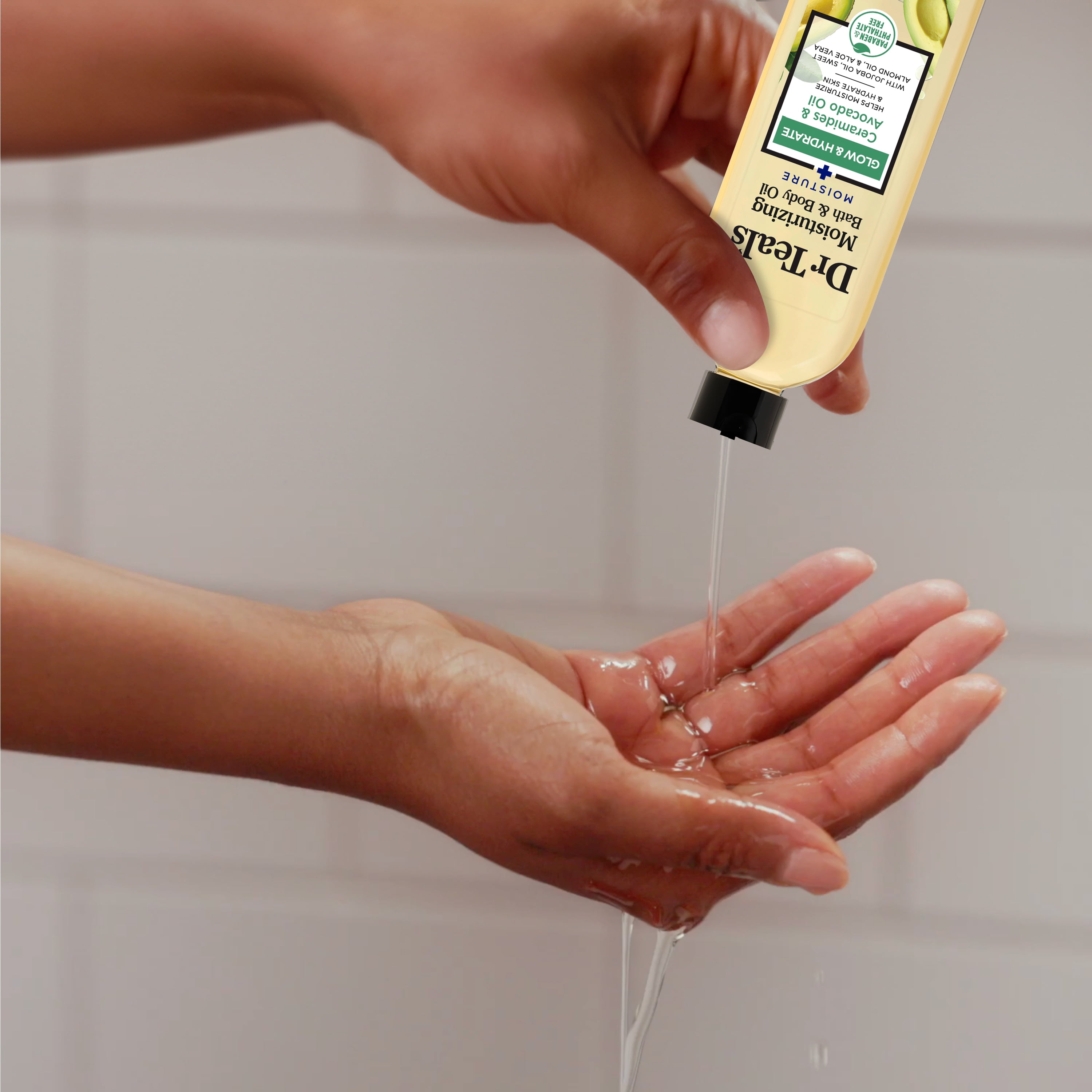 Dr Teal's Moisturizing Bath & Body Oil, Glow & Hydrate with Ceramides and Avocado Oil, 8.8 fl oz