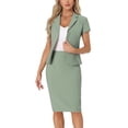 thumbnail image 1 of Conjunto de traje de negocios de 2 piezas para mujeres INSPIRE CHIC, chaqueta de blazer de manga corta y falda lápiz XL color verde mar, 1 of 6