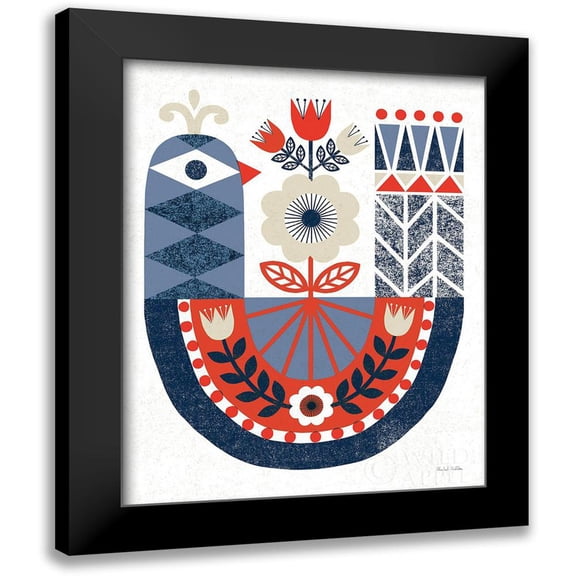 Mullan, Michael 12x14 Black Modern Framed Museum Art Print Titled - Folk Lodge Bird Red Navy