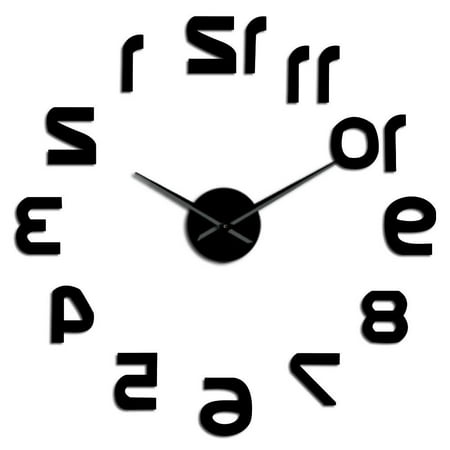 Backwards DIY Large Wall Clock Modern Design Reverse Numbers Frameless Wall Watch Luxury Mirror Effect Big Needle Reverse Clock(Black,27inch)