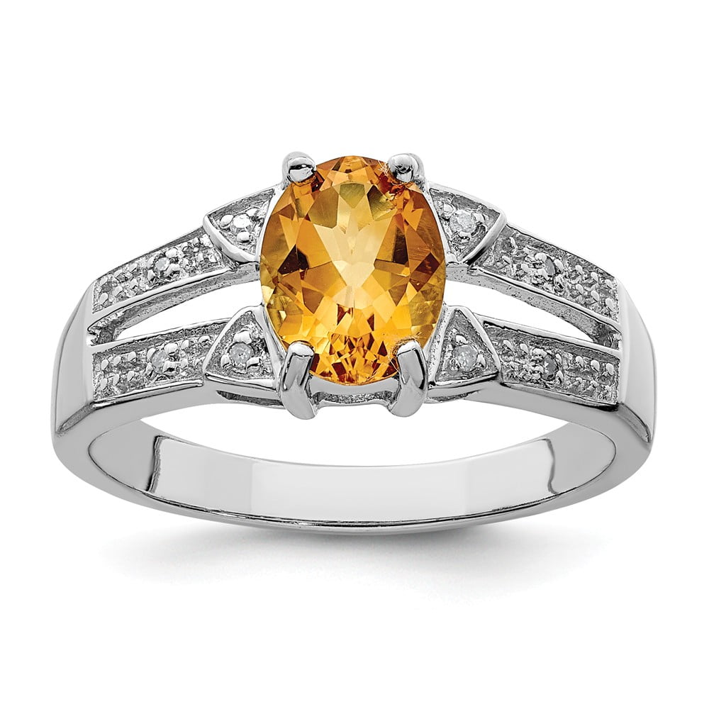 Solid 925 Sterling Silver Simulated Citrine Diamond Ring 2mm