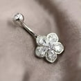 thumbnail image 2 of QQTDFG 925 Sterling Silver Flower Crystal Belly Bar Button Navel Ring Piercing A4222-10mm, 2 of 9