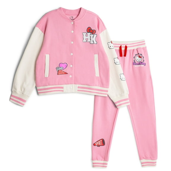 Hello Kitty Fleece Varsity Bomber Jacket and Jogger Pants Outfit Set Toddler to Big Kid