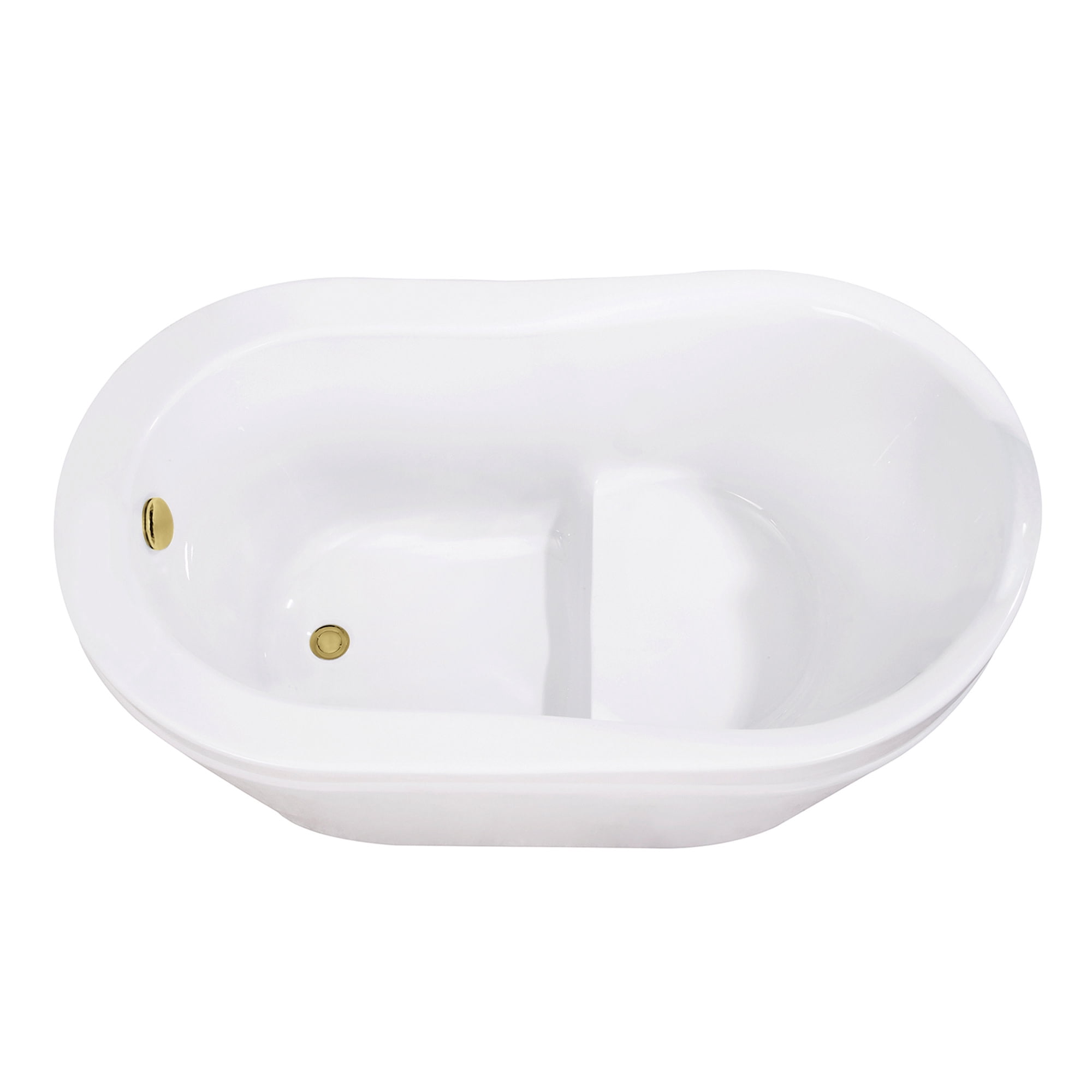 Kingston Brass VTRS523030M2 52" Acrylic Oval Single Slipper Freestanding Tub with Overflow/Drain Assembly and Integral Seat, Glossy White/Polished Brass