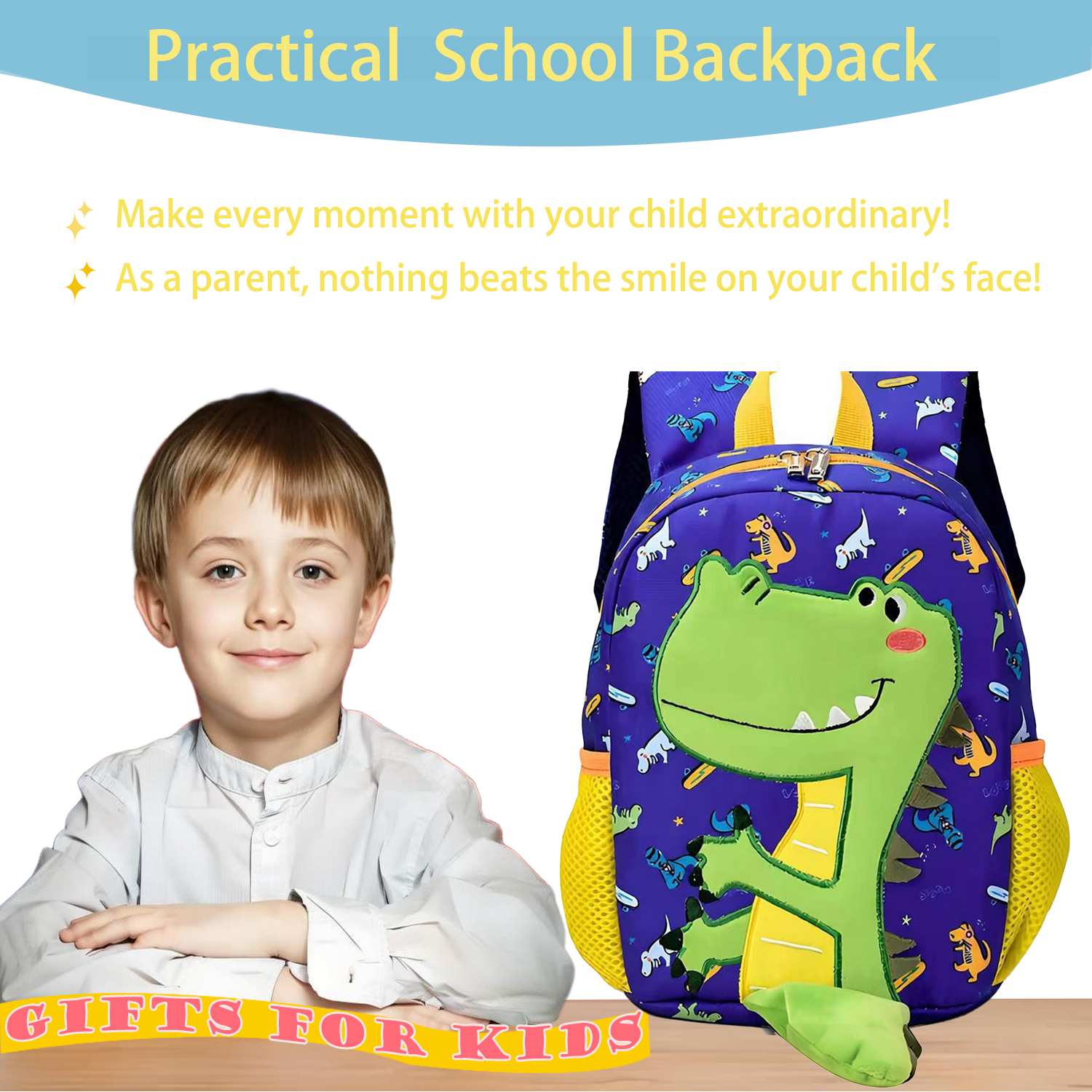 Mochilas para niños pequeños de 2 a 4 años, para escuela, lindas, para kindergarten y preescolar, con estampado de dinosaurio (azul) 7