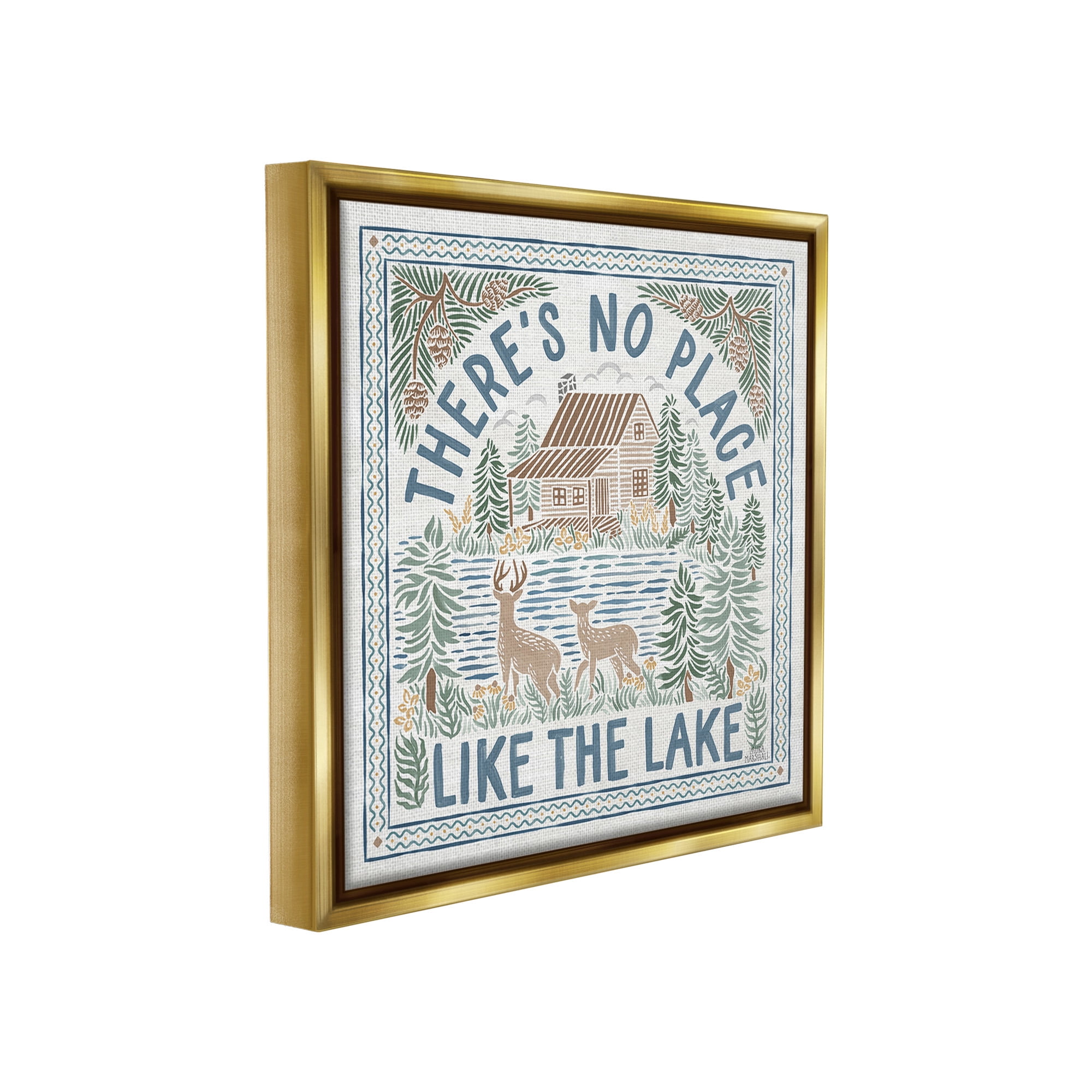 Stupell Industries No Place Like Lake Landscape Painting Gold Floater Framed Canvas Art Print Wall Art, 18 x 18