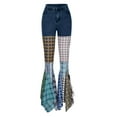 thumbnail image 4 of BVOFAR Womens High Waist Patchwork Flare Jeans Plaid Bell Bottom Ruffle Hem Denim Pants with Pockets Trendy Casual Trousers, 4 of 9