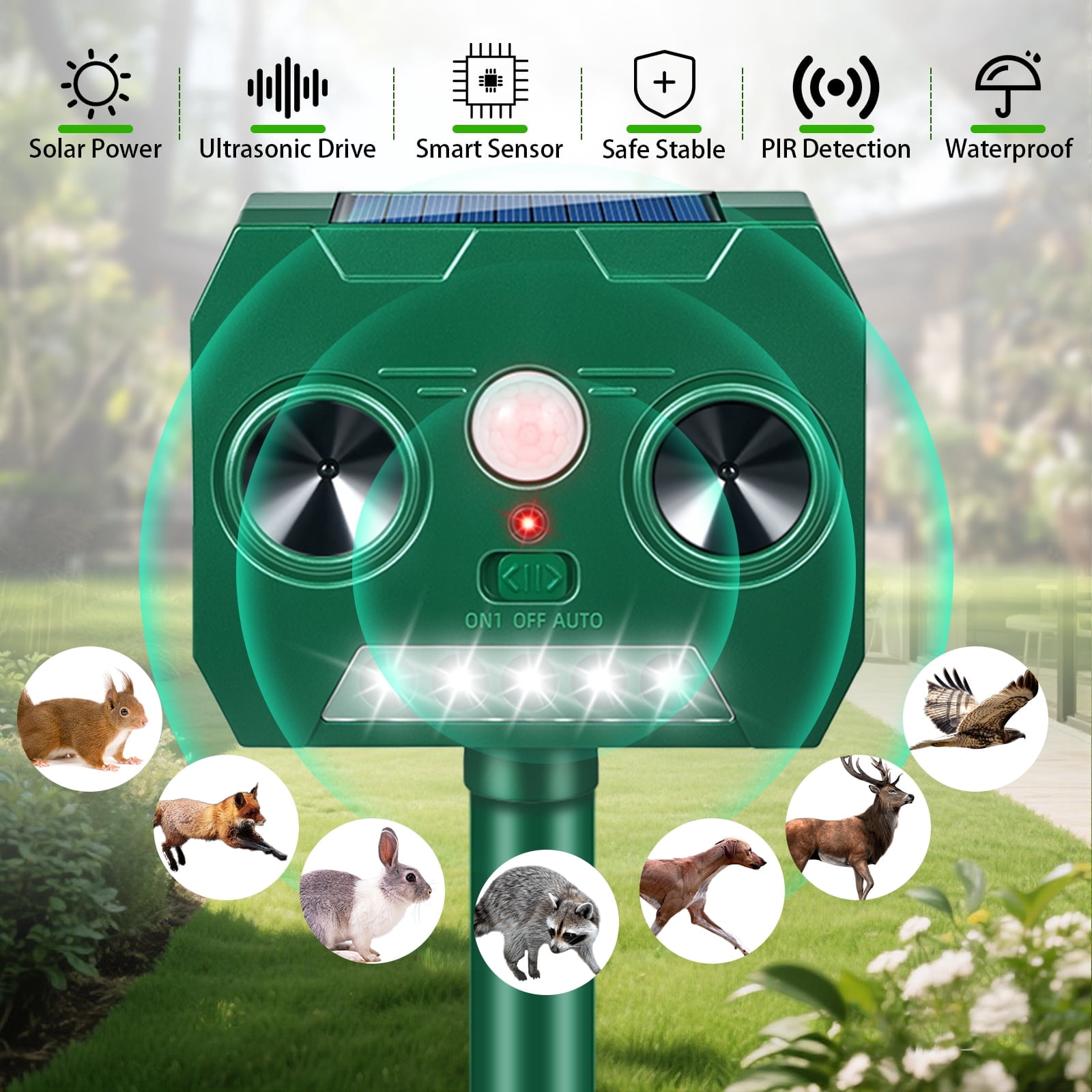 JahyEelc Animal Repellent,2 pack Outdoor Ultrasonic Solar Device Motion Sensor Loud Sound Waterproof - Effective Animal Deterrent - Protect Your Property