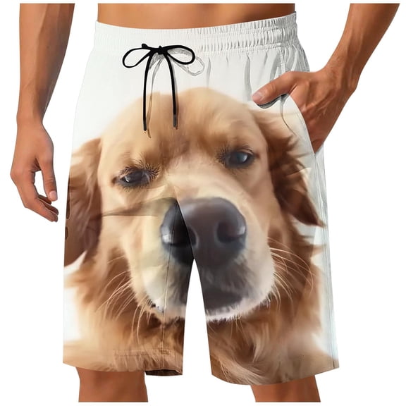 BVnarty Men's Summer Nature Animal Printed Swim Trunks, Outdoor Adventure Design, Elastic Drawstring Waist Loose Breathable Shorts Khaki XXL