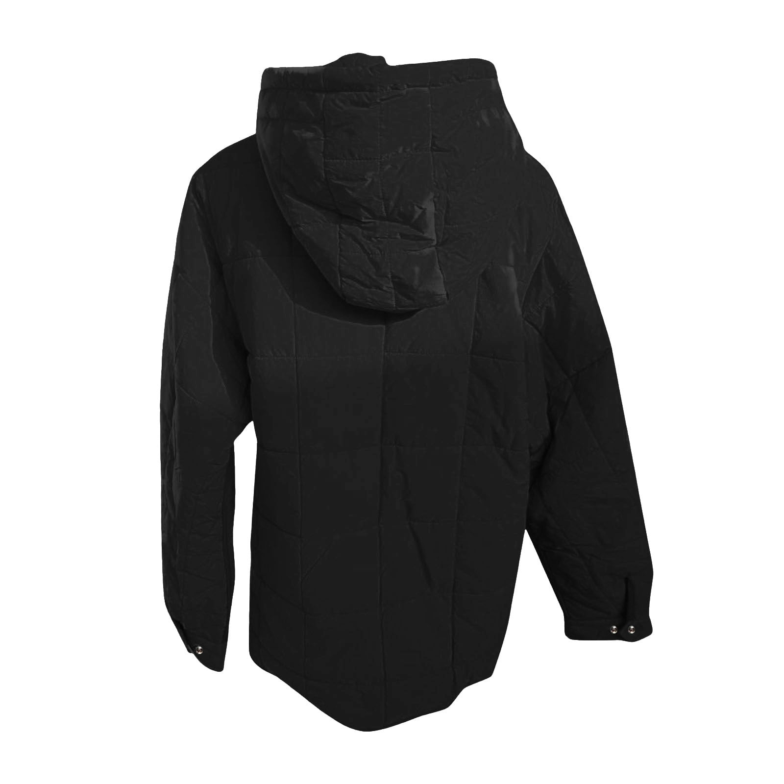 GEWSEY Quilted Puffer Jacket Womens with Hood Packable Pullover Jacket Lightweight Oversized Winter Warm Padded Coats (Black, M)