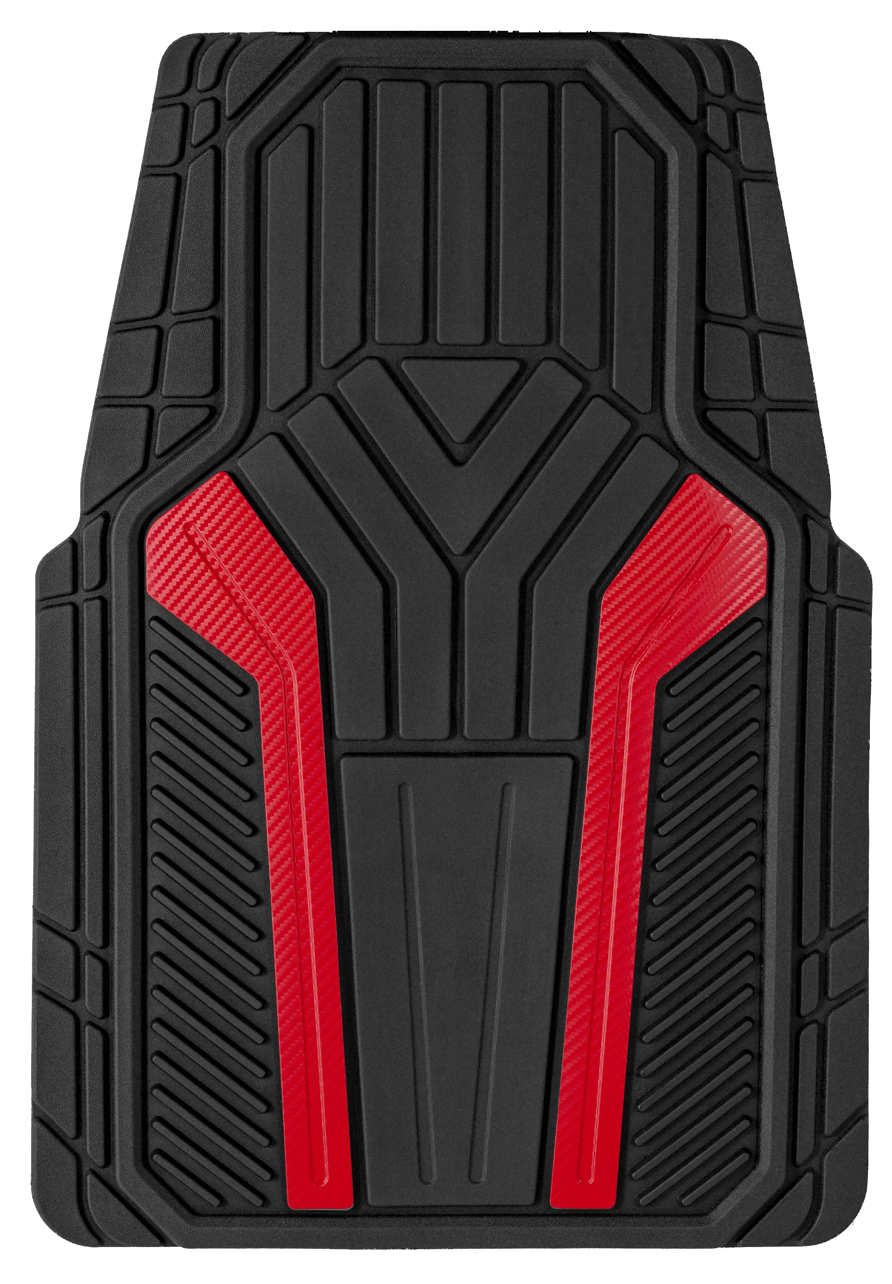 Auto Drive 4-Piece Sports Rubber Car Floor Mats Carbon Fiber Red - Universal Fit, 22WM69-1