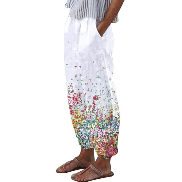 Pantalones de mujer de longitud completa Verano Casual Cómodo Bolsillo suelto Estampado floral Pantalones Pantalones Odeerbi ODB-2