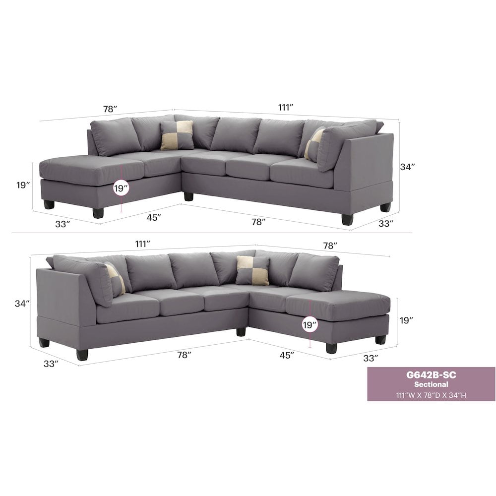 Glory Furniture Malone Sectional in Gray Color