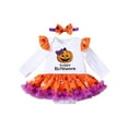 thumbnail image 2 of WIBACKER My 1st Halloween Infant Baby Girl Ruffled Sleeve Romper Dress, Newborn Pumpkin Onesie Bodysuit Dresses with Bow Headband, 2 of 9