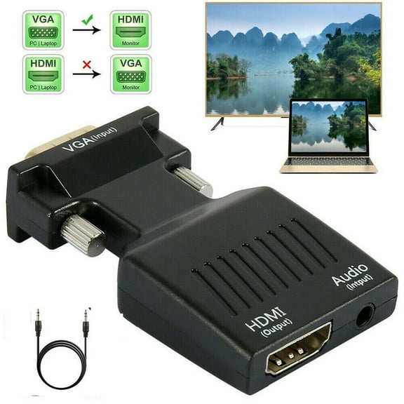 HDMI Female to VGA Male Adapter Converter with Audio Cable Support 1080P Output