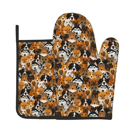 

Bingfone Dogs Different Breeds Print Oven Mitts Pot Holders Set 2 PCS for Kitchen for Cooking Grilling Baking BBQ Pot Holders Cook Essentials