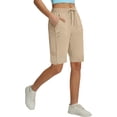 thumbnail image 2 of ZHYou Sweat Shorts for Women Pull On Casual Drawstring Stretch Athletic Long Sweatshorts with Pockets,Khaki,Size 2XL, 2 of 5
