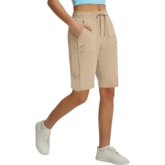 Amzcrzy Athletic Shorts for Women Elastic Waist Drawstring Sports Workout Shorts Comfortable Knee Lentgth Womens Lounge Shorts Casual Solid Color Summer Gym Shorts with Pockets S