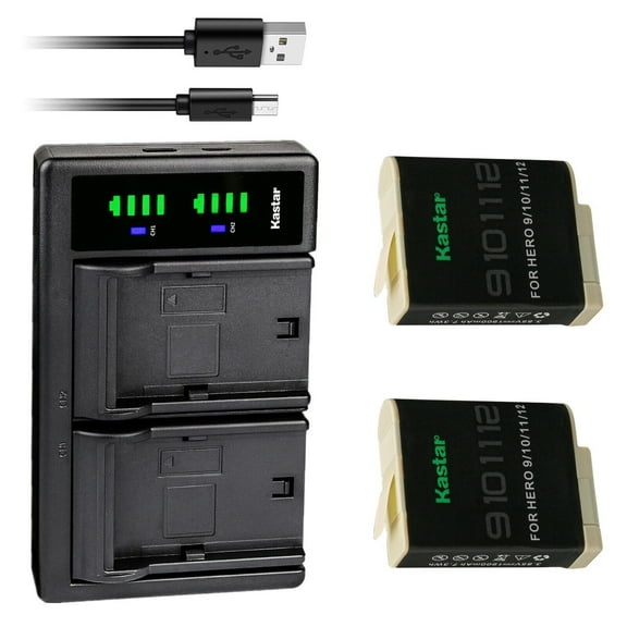 Kastar 2-Pack Battery and LTD2 USB Charger Compatible with GoPro HERO12 HERO 12 Black Action, GoPro HERO11 HERO10 HERO9 Camera, GoPro ADDBD-212 ADBAT-001 ADDBD-001 Battery