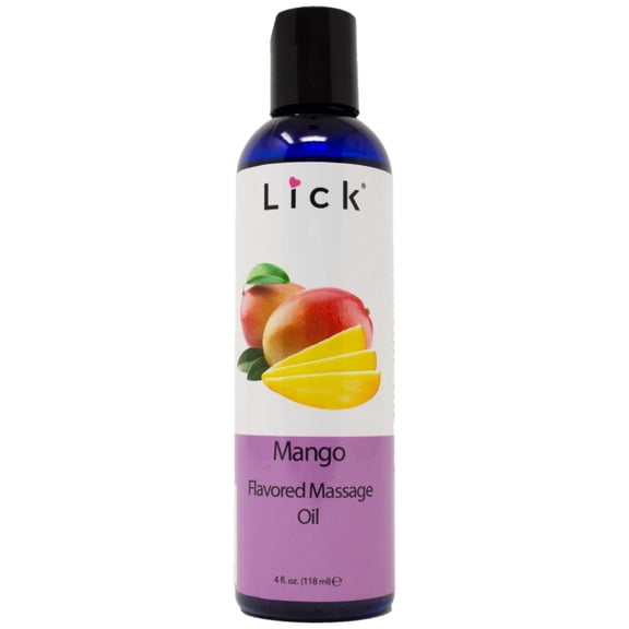 Lick Mango Flavored Body Massage Oil – Lightweight, Skin-Softening Formula for Adults – 4 fl oz