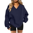 thumbnail image 3 of Liuinsasek V Neck Oversized Drop Soulder Sweatshirt for Women Solid Pullover Comfortable Top Fashion Casual Long Sleeve Winter clothes, 3 of 8