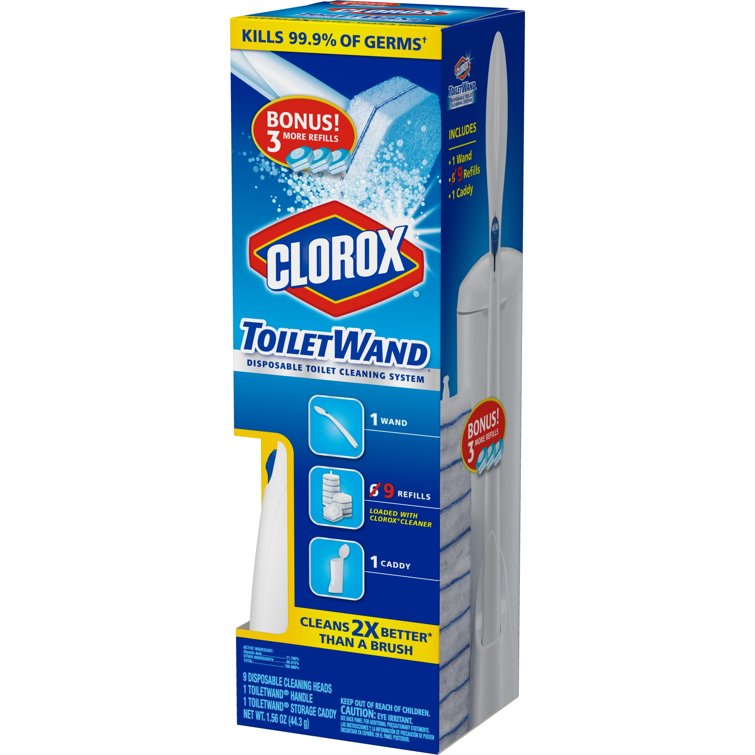 Clorox ToiletWand Disposable Toilet Cleaning System - ToiletWand, Storage Caddy and 9 Disinfecting ToiletWand Refill Heads