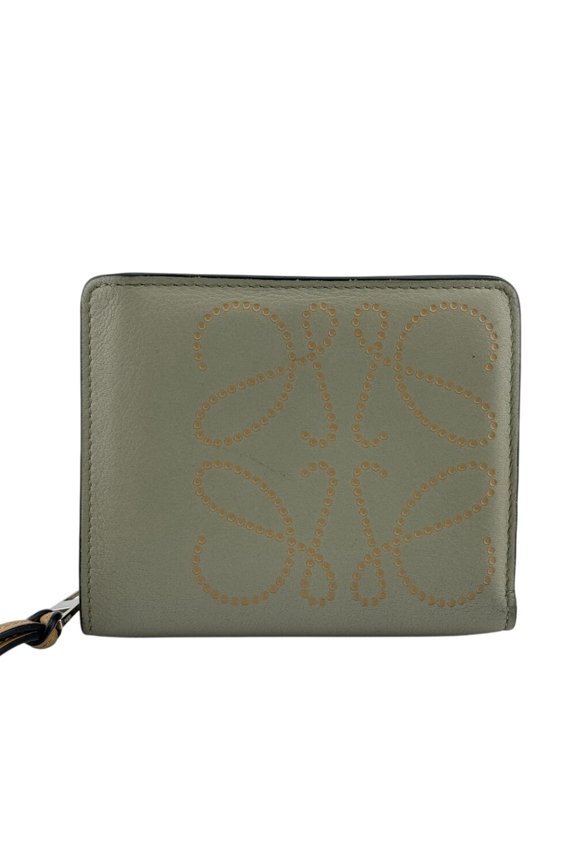 Pre-Owned LOEWE Anagram Compact Wallet, Snap Button Closure, Zippered Coin Purse, Logo, Bi-fold...