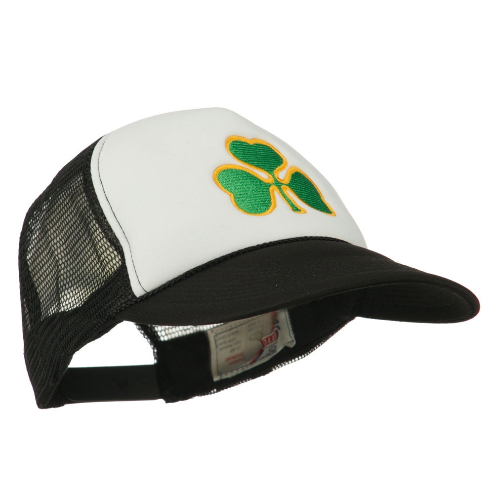 Clover St.Patrick's Day Embroidered Foam Mesh Cap - Black White OSFM