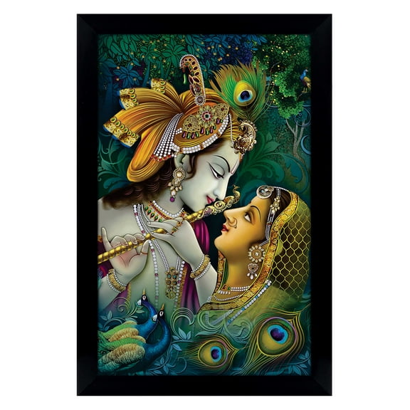 IBA Indianbeautifulart Radha Krishna Picture Frame Religious Poster Black Wall Frame Deity Photo Frame Wall Decor For Home/ Office/ Temple-6 x 8 Inches