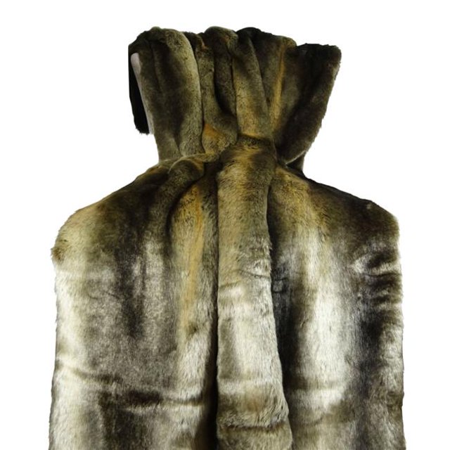 Plutus PB16446-9090-TC 90 x 90 in. Tissavel Volga Rabbit Faux Fur Handmade Throw Blanket - Bronze & Brown