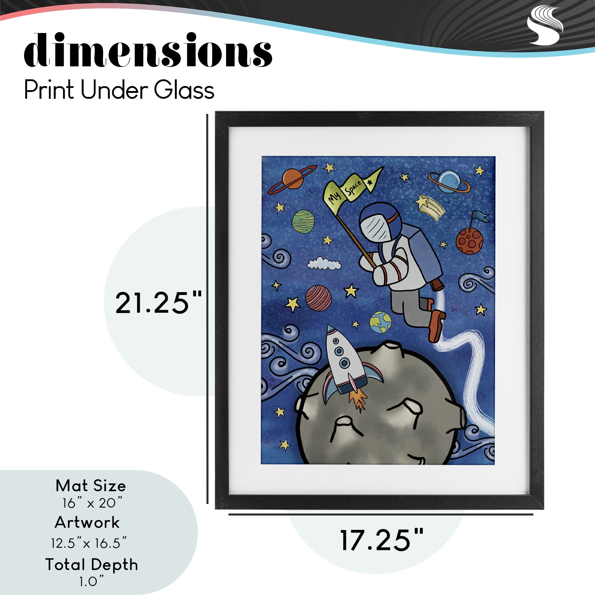 Astronaut Space Adventure Black Framed Print Under Glass, design by Jennifer Stith