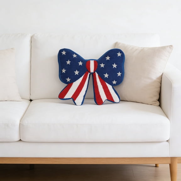 Miwamany 4th of July Patriotic Bow-shaped Pillows SoftBowPillowDecorative with Red Blue White Cushion for Independence Day Couch Sofa Bedroom Livingroom