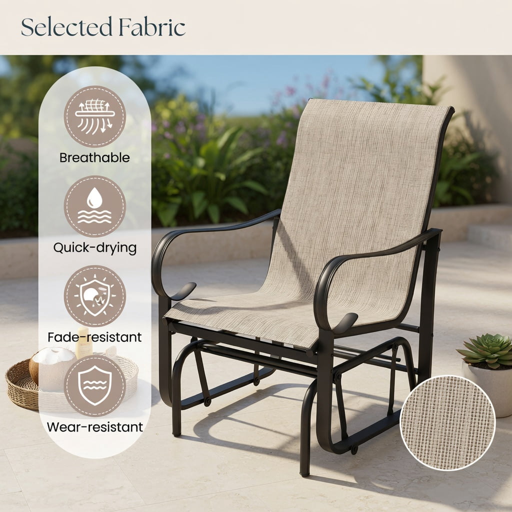 Hommoo 2-Piece Outdoor Glider Chair Set, High-Back Breathable Mesh Patio Chairs with Heavy-Duty Metal Frame, Gray