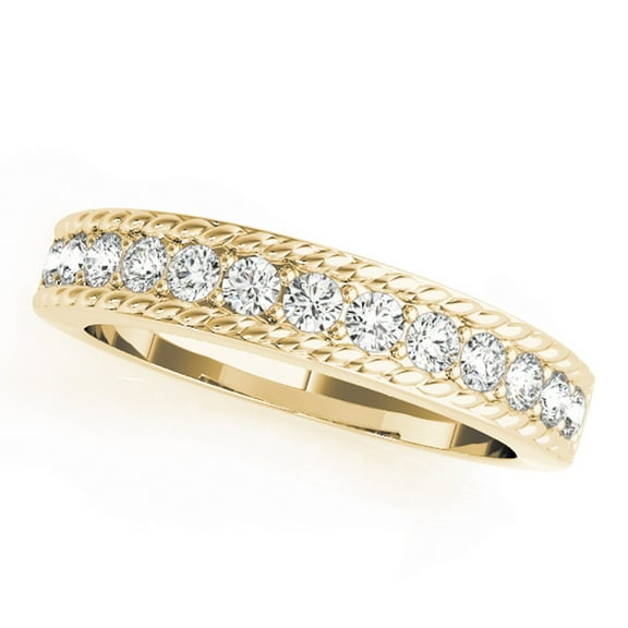 10K Diamond Milgrained Prong Set Wedding Band In Solid Rose, White & Yellow Gold ( 0.40 Carats )