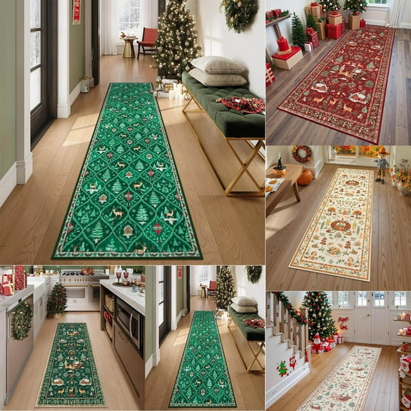 Must-Have Christmas Runner Rug - Festive Print Non-Washable Decorative Mat, Non-Slip Rubber Backing for Hallways, Kitchen, Bathroom & Home Decor, Durable Wear-Resistant Fabric, 47.24*19.6in, A
