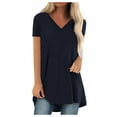 thumbnail image 3 of Eiyaclvo Long Tunic Tops for Women Summer Short Sleeve V Neck T Shirt Solid Basic Tees Loose Fit Comfy Casual T-Shirt, 3 of 6